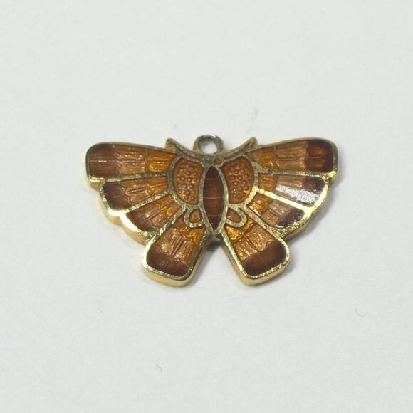 Enameled Charm Butterfly Orange Brown Vintage 1970s Retro Goldtone - Picture 2 of 4